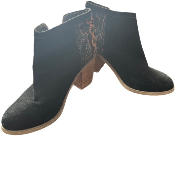 Rag&Co Black Suede Boho Chunky Heel Booties ankle boots - Picture 1 of 8